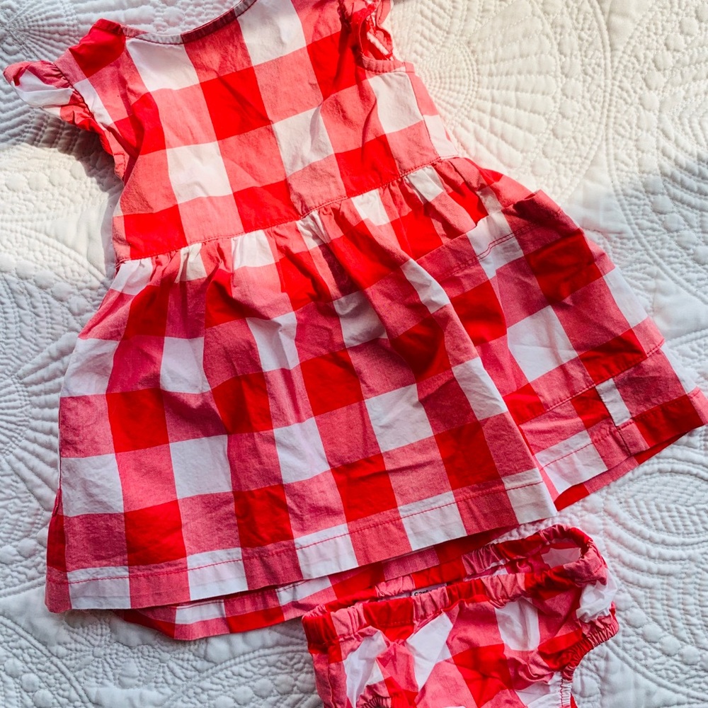 Carters 6M plaid dress and diaper cover.